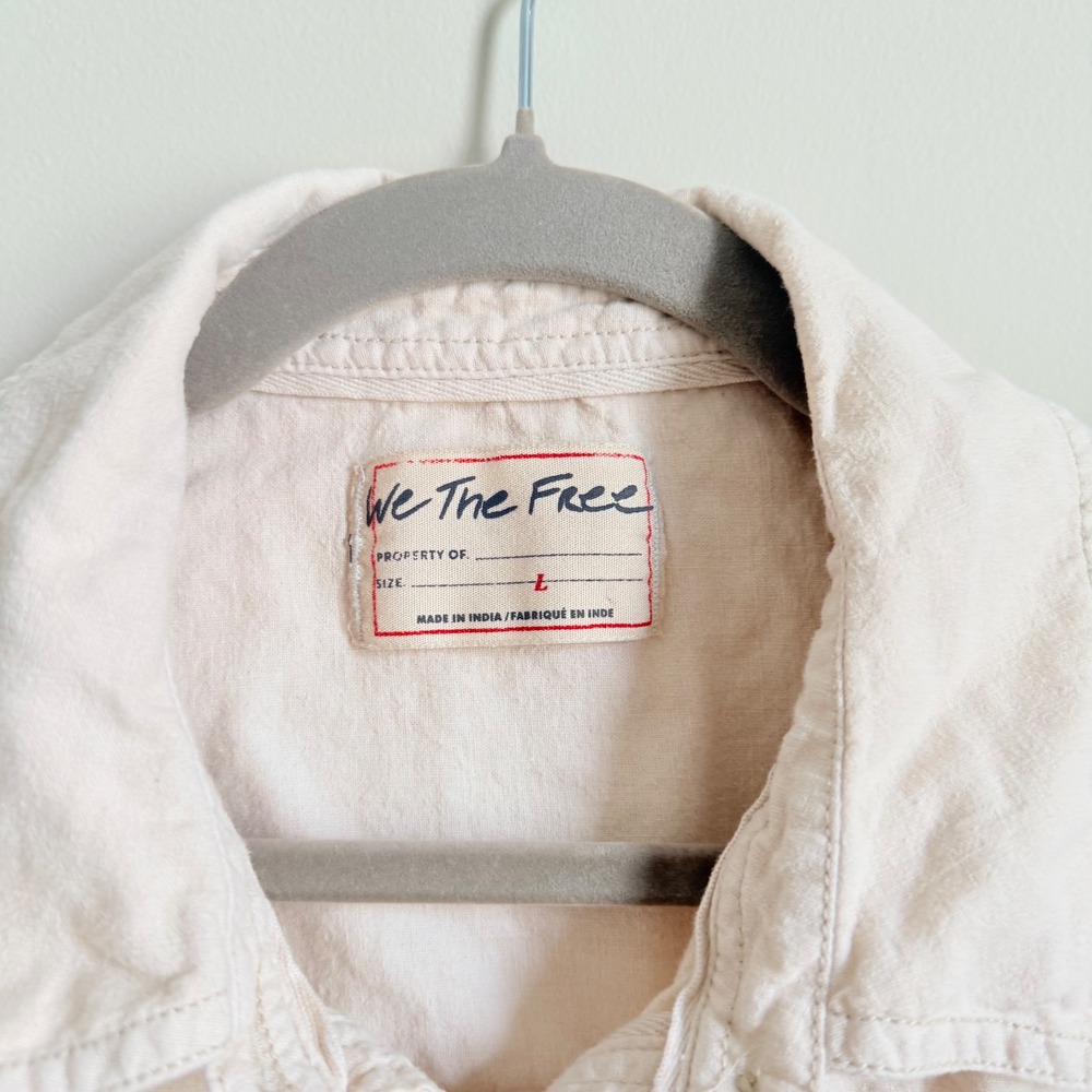 Free People We The Free Made For Sun Linen Shirt Cream Button Down Size Large - Picture 6 of 8